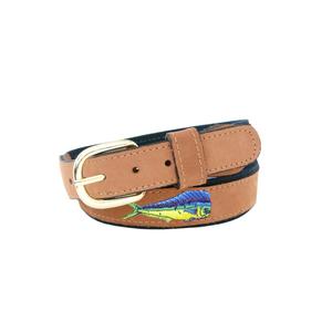 ZEP-PRO Men's Tan Leather Embroidered Dolphin Belt, Tan / Navy  ZEP-PRO Men's Tan Leather Embroidered Dolphin Belt, Tan / Navy