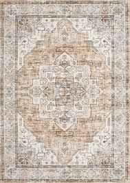 Area Rug 8x10 Washable Vintage - Soft Traditional Rugs for Living Room Large Non Slip Backing with Low Pile Farmhouse Oriental Retro Carpet for Bedroom Dining Room or Home Office - Orange