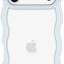 Anuck for iPhone 17 Pro Case Wavy Edge Clear Back Design, Anti-Slip Grip Cute Wave Curly Frame Shape Shockproof Soft TPU & Hard Bumper Protective Phone Case Cover for Women Girls, Light Blue