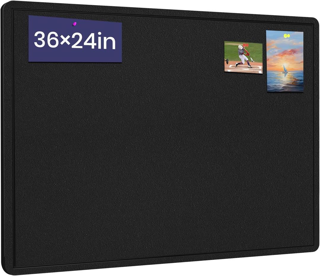 Bulletin Board, 36 X 24 inches Cork Board with 20 Pushpin, Felt Cork Board Notice Pin Board, Self-Adhesive Vision Board Mood Board Foldable Photo Board for Wall - Black