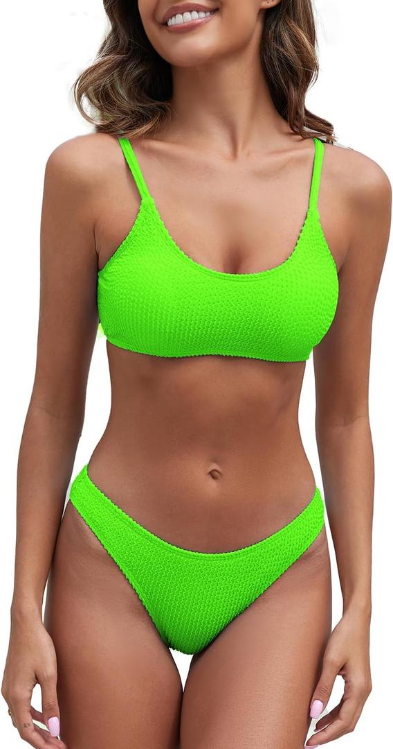 Fanuerg Women's Ribbed Bikini Sets Scoop Neck Cheeky Swimsuit Textured Two Piece Bathing Suit (Medium) Fanuerg Women's Ribbed Bikini Sets Scoop Neck Cheeky Swimsuit Textured Two Piece Bathing Suit (Medium)