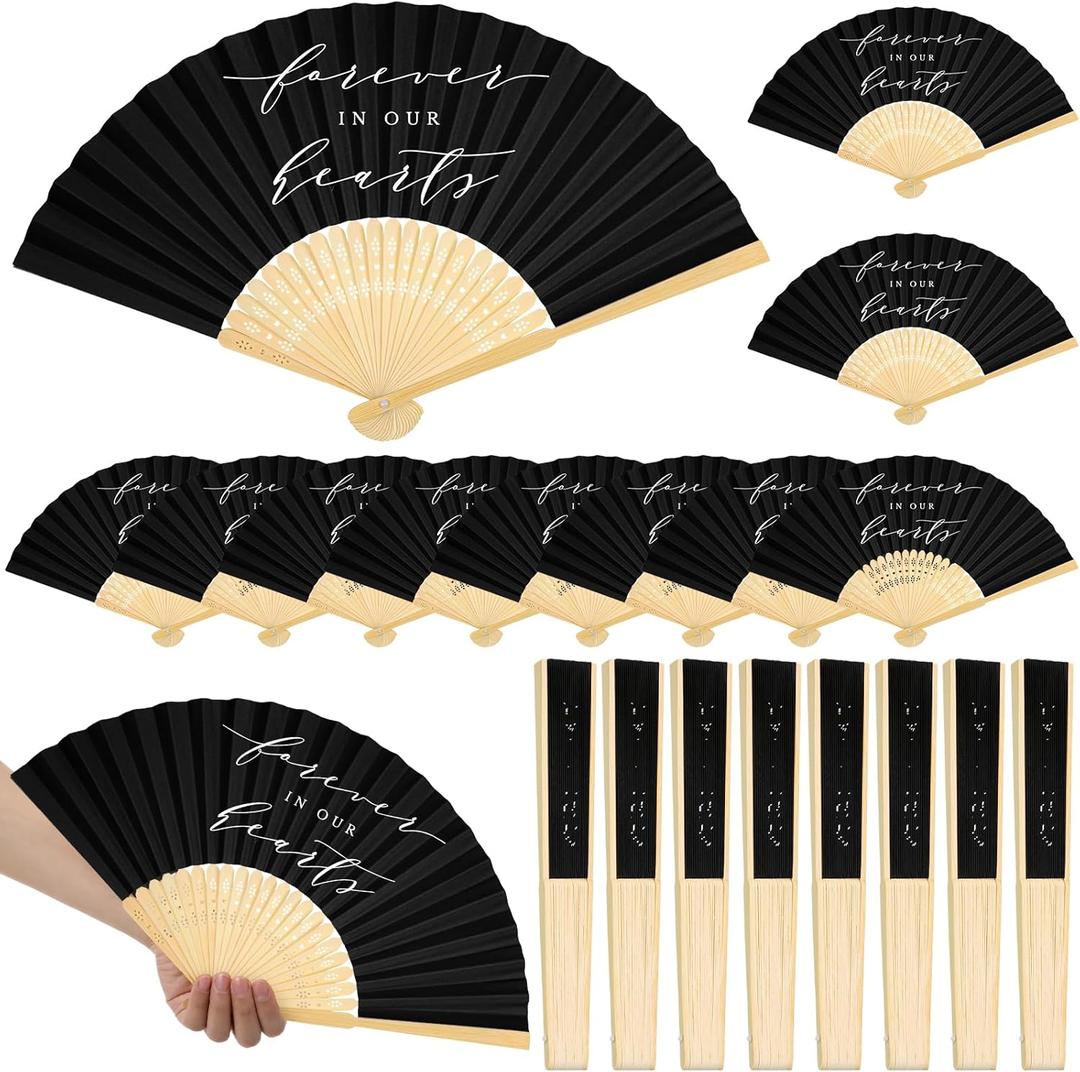 25 Pcs Funeral Favors Fans Forever in Our Hearts Folding Fan Memorial Handheld Paper Celebration of Life Decorations Fans for Guest Funeral Condolence Sympathy Gift (Black, Classical)