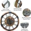 24" Large Wall Clock with Moving Gears,Oversize Vintage Industrial Rustic Farmhouse Clocks for Living Room Decor Office Home,Solid Wood HD Tempered Glass Cover,Brown