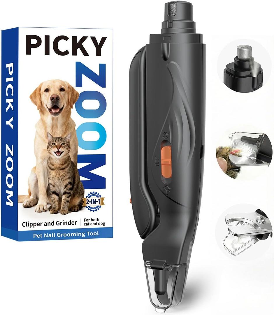 2-in-1 Dog & Cat Nail Clippers and Grinder with Light  Safety Guard to Avoid Overcutting, Sharp Blade, Painless Quiet Pet Nail Claw Trimmers, Professional Grooming Tool for Large Small Pets (Black)