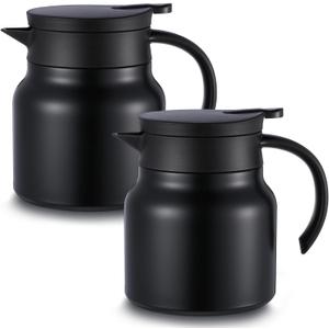 2 Pcs Thermal Coffee Carafe for Keeping Hot/Cold Stainless Steel Small Coffee Creamer Container Double Wall Vacuum Insulated Tea pot Beverage Dispenser for Milk Hot Chocolates(Black,27 oz)