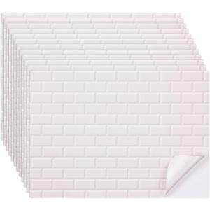 FOBSME 12 Sheets Miniature Dollhouse Wallpaper and Flooring Mini Dollhouse Floorboards Wall Paper Self-Adhesive Flooring Wall Tiles 8.27 x 11.69 Inch Mini DIY Dollhouses Accessories, White Style