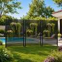 Outdoor Privacy Screen,4ft W x 6ft H Metal Black | Plastic-Coated Metal Construction Steel Slatted Panel for Deck, Balcony, Patio, Backyard and Yard Outdoor Decoration