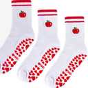 Cute Pilates Grip Socks for Women Yoga Grippy Crew Athletic Socks for Barre Workout Hospital (One Size, 3 Pairs Red)