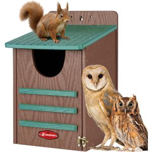 Kingsyard Large Recycled Plastic Wooden Owl House, Waterproof Screech Owl Bird Boxes for Outside, Owl Nesting Box Kit with Screws Ideal for Wildlife, Elf, Pygmy, Garden, Air Ventilation. Green