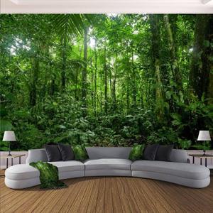Modern Wall Murals 3D Tropical Rainforest Landscape Amazon Peel and Stick Wallpaper Removable Self-Adhesive PVC Wall Stickers for Living Room Bedroom Wall Decor
