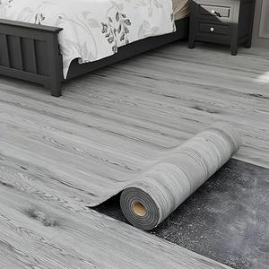 Oxdigi Peel and Stick Vinyl Flooring 2 Rolls 23"x 393"/128 Sq.Ft, Self Adhesive Vinyl Floor Tiles Wood Plank Flooring Waterproof Wear-Resistant for Any Room, Easy DIY Floor Coverings, Gray Maroon