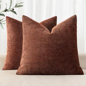 MIULEE Textured Couch Pillow Covers 20x20 Inch Pack of 2,Red Taupe Soft Thick Solid Decorative Chenille Throw Pillows Neutral Farmhouse Cushion Covers Modern Home Decor for Sofa Bedroom Living Room