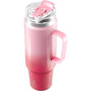 Meoky 40oz Tumbler with Handle, Stainless Steel Travel Mug with 2-in-1 Straw and Sip Lid, Vacuum Insulated Coffee Mug, 100% Leak Proof, Keeps Cold for 34 Hours or Hot for 10 Hours (Flamingo)