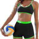 Women Two Piece Swimsuits with Boyshort High Waisted Bikini Set Sporty Tummy Control Bathing Suit Athletic Color Block (X-Large, Black Neon Green)