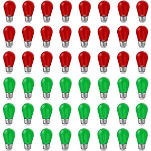 48 Pcs Christmas Colored LED String Light Bulbs Plastic Waterproof S14 Replacement Bulbs E26 Base 1 Watt LED Bulb for Indoor Outdoor String Lights Christmas Decoration(Red and Green) (Copper)