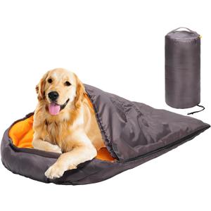 Lifeunion Dog Sleeping Bag with Storage Bag Waterproof Warm Packable Dog Bed for Travel Camping Hiking Backpacking (Grey+Orange)