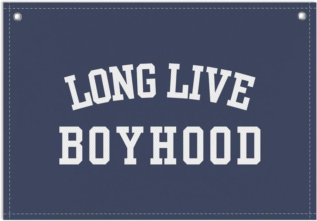 Long Live Boyhood Banner, Toddler Boy Room Decor & Linen Wall Hanging Canvas Banner Flag, Boho Nursery Playroom Toddler & Boy’s Kids Room Decoration - D07