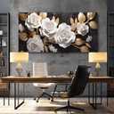 Flower Wall Art Black and Gold Floral Large Botanical Artwork 29x58 Inch