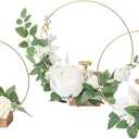 Ling's Moment Candle Holder Hoop Wreath Floral Centerpieces for Sweetheart Table, Head Table, Ceremony Reception Artificial Flowers Decorations (Set of 3, White)