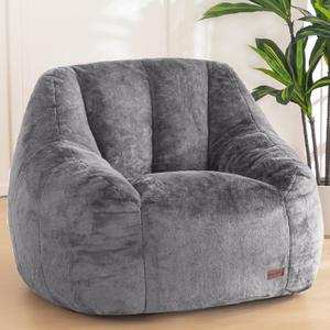 MAXYOYO Bean Bag Chair, Comfy Bean Bag Sofa with Back Support, Faux Fur Bean Bag Chair for Adults and Kids, Stuffed Floor Sofa for Living Room, Bedroom, Apartment, Grey, Large