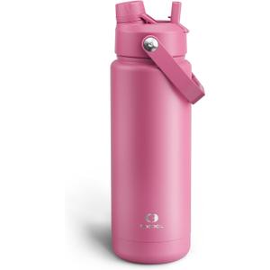 ENCOOL Insulated Water Bottle with Straw Stainless Steel Water Bottle, Leak-Proof, BPA-Free, Double Wall Vacuum Keeps Cold for 24 Hours for Sports, Travel, School (32 oz, Turkish Rose)