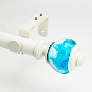 1-1/8 Inch Single Curtain Rods 36 to 72 Inches Adjustable Drapery Rods for Window width 24 to 68 Inches, Aqua Cyan Misty Clear Finials, White