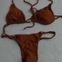 Sexy Bikinis for Women 2 Piece Bikini Spaghetti Strap Swimsuits Solid Color Bathing Swimwear Triangle Bathing Suit (Small, Brown)