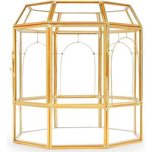 Large Glass Terrarium Handmade, Centerpiece Display Box Gift Planter Containers Indoor Terrariums House for Succulent Cacti Air Plants Miniature Fairy Garden (Gold)