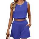 Two Piece Sets for Women Summer 2025 Cute Vacation Short Sets Sleeveless Crop Tank Top High Waisted Shorts Outfits Pocket (Large, Navy