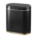 Bathroom Sensor Trash Can with Automatic Lid 2 Gallon Small Sensor Trash Can, 7.5 Liter Motion Sensor Smart Trash Can with Stripes, Slim Waterproof Plastic Garbage Can for Narrow Space (Black gold)