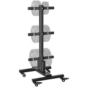 Movable Weight Plate Rack, Heavy Duty Olympic Plate Rack for 1 or 2-Inch Plates with 2 Barbell Holders, Bumper Plate Storage with Locking Wheels for Garage, Home Gym
