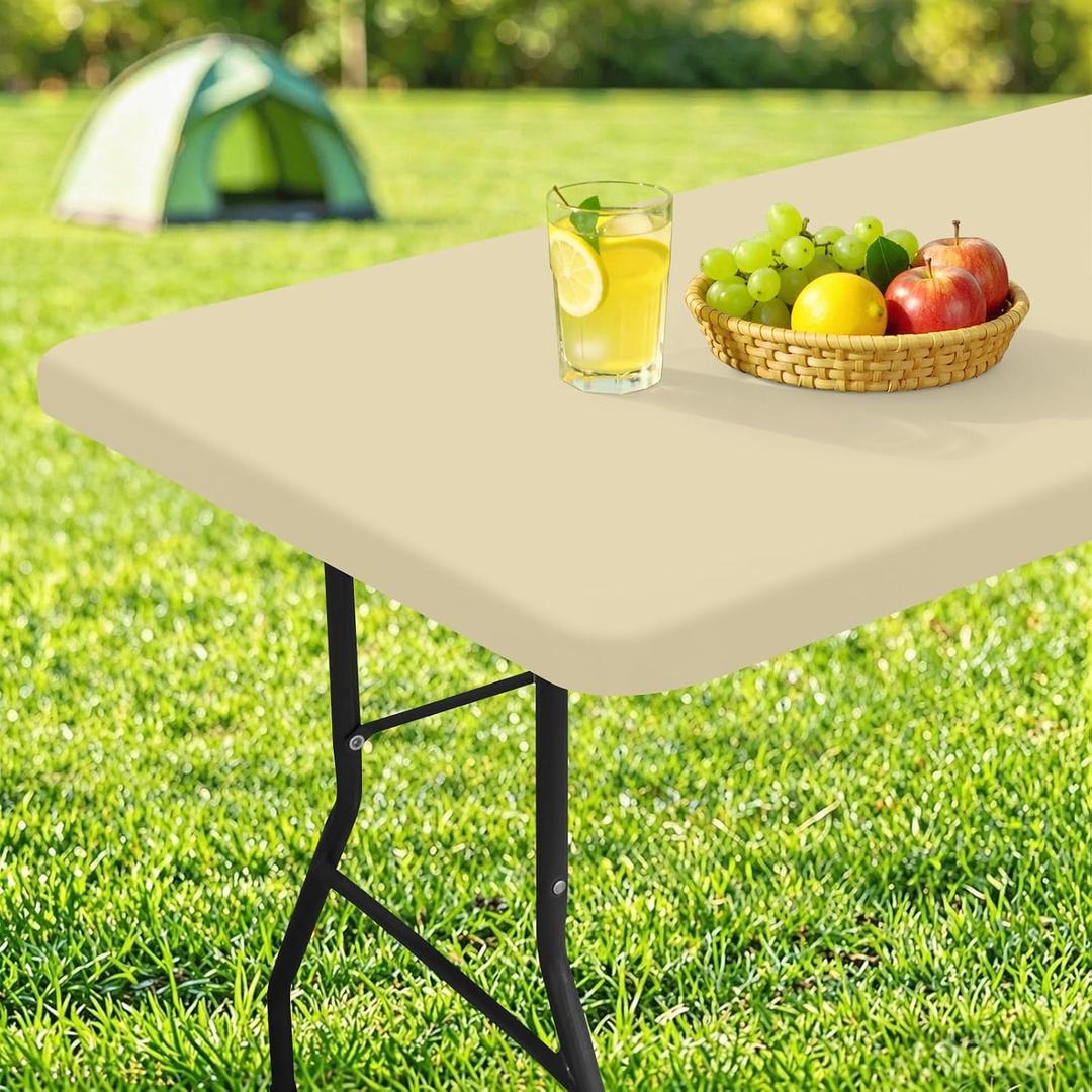 homing Rectangle Table Cloth Cover, Waterproof Polyester Elastic Fitted Tablecloth, Fits for 6 Foot Folding Tables, Washable Table Protector for Picnic, Camping, Outdoor (Champagne, 36" x 72")