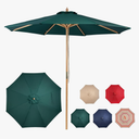 9ft Wooden Umbrella, Outdoor Patio Umbrella, Wood Market Umbrella, Patio Umbrella Wood Pole with Pulley Lift for Garden, Yard, Deck, Pool, Market