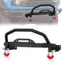 Front Bumper Bull Bar with Winch Mount & D-rings Compatible for 2021 2022 2023 2024 2025 2026 Ford Bronco (ONLY for Steel Modular Front Bumper), Brush Guard Winch Mounting Plate, Black