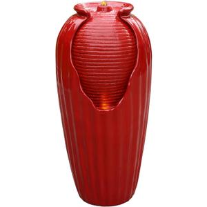 Teamson Home Glazed Vase Floor Freestanding Water Fountain with LED Lights and Pump for Outdoor Patio Backyard Deck Plant Garden Dcor, 32 Inch Height, Red
