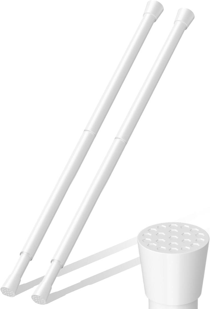 Short Spring Tension Rods for Windows (23 to 37 Inches, White, 2-Packs) - No Drill Adjustable Pressure Curtain Rods for Kitchen, Doorway, and Closet