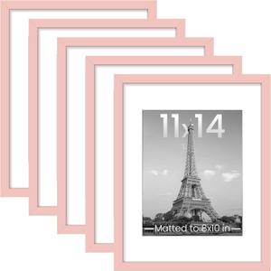 upsimpes 11x14 Picture Frame Set of 5, Display Pictures 8x10 with Mat or 11x14 Without, Wall Gallery Photo Frames, Pink