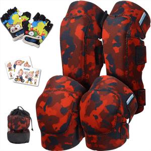 Soft-Style Kids Knee and Elbow Pads with Bike Gloves, Flexible Impact-Resistant Gear for Ages 2-11, Designed for Balance Bikes, Roller-Skating, and Skateboarding (Large)