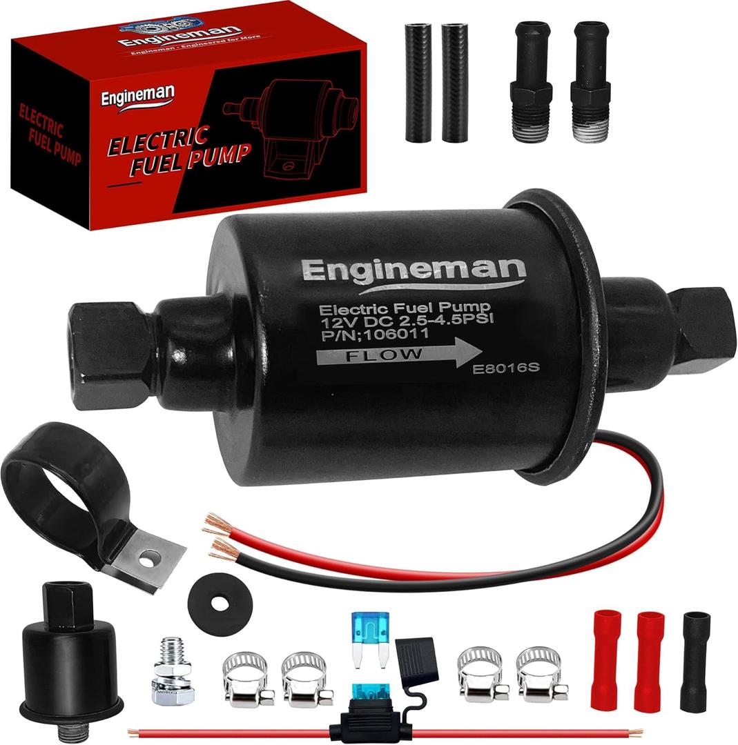 Universal Electric Fuel Pump 12V 2.5-4.5 PSI Inline External 5/16 Inch Compatiable with Gas Diesel Marine Carburetor Marine E8016S