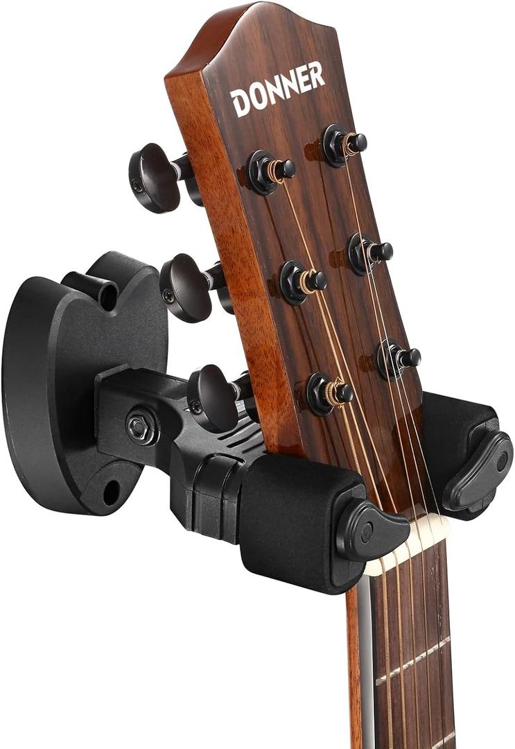 Donner Locking Guitar Wall Mount 1-Pack, Auto Lock Guitar Wall Hanger For Guitar Bass, Black (1-Pack)