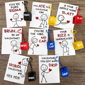 Valentines Day Cards for Kids School - 24 Valentine Slang Cards with Keyboard Clicker Keychains - Valentine Classroom Exchange Gifts for Boys GirlsTeen - Funny Fidget Toys for Class Party Favors