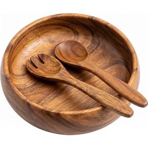 SullyHÔME 12" Acacia Wood Salad Bowl with Serving Spoons