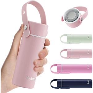 Exllena Upgraded Mini Insulated Water Bottle 6.8oz/200ml with Adjustable Silicone Handle Small Flask for Hot & Cold Drinks, Leakproof, Ideal for Purse, Lunchbox... (Blush Pink)