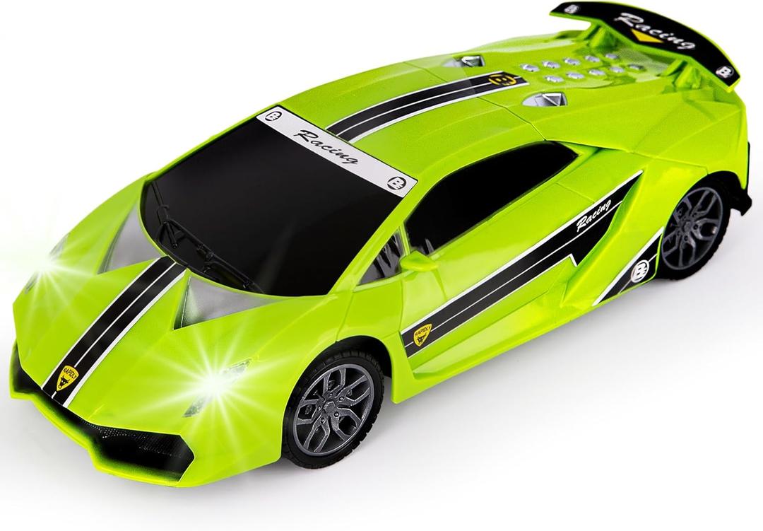 ArtCreativity Green Racer Toy Cars, Light-Up Push n Go Racer Friction Cars for Toddlers 1-3, Green Race Car with LED Headlights and Engine Sound, Best Toddler Cars Birthday Party Gift for Boys