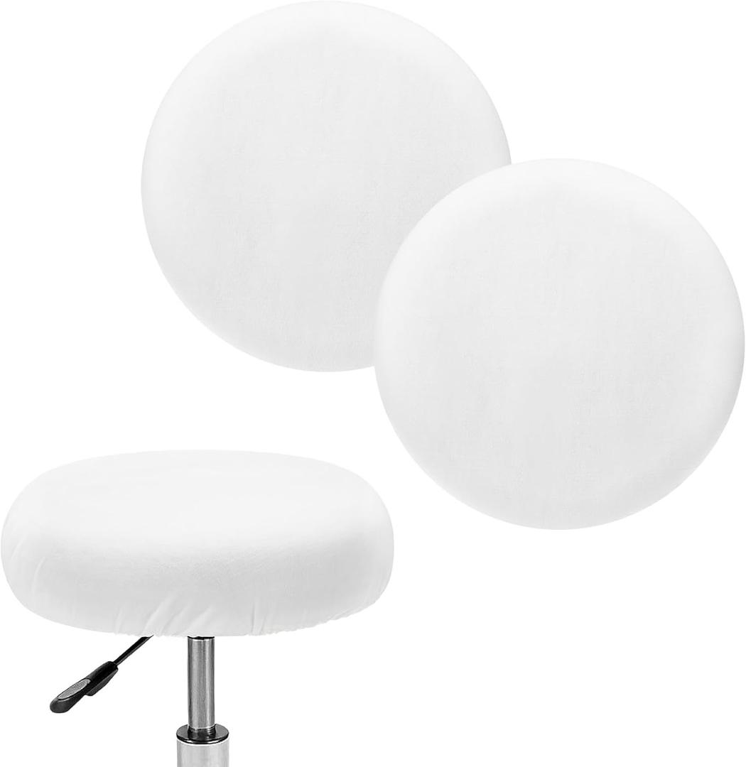 2-Pack Bar Stool Covers Round, for 12-15 Inch Spandex High Stretchy Fabric Seat Covers with Elastic Bands for Bar Stool/Round Cushion [White]