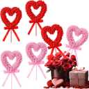 6 Pcs Valentines Day Tree Picks Large Red Pink Heart San Valentine Ornaments with Bow for Valentine's Day Tree Topper Decor Wedding Flower Arrangements Party Crafts Supplies
