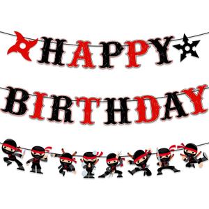 Ninja Birthday Party Decorations Karate Ninja Happy Birthday Banner Red and Black Warrior Themed Bunting Sign Banner Ninja Master Party Supplies for Boys Men Ninja Theme Baby Shower Birthday Decor
