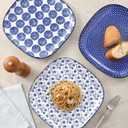 Selamica Porcelain Square Dessert Salad Pasta Plates 7.6 inches ceramic plates set of 6 microwave/dishwasher/oven safe, Vintage Blue