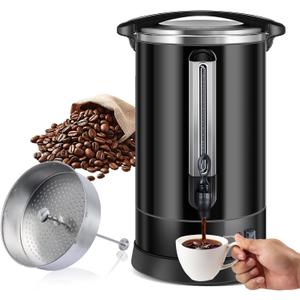 WerkWeit Coffee Urn 120Cups Large Coffee Dispenser 18L Full Stainless Steel Commercial Coffee Maker Double Wall Quick Brew Electric Beverage Dispenser Hot Water Urn (Black, 120 Cups)