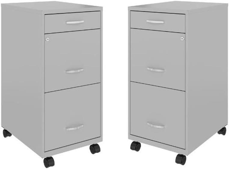 Home Square 3 Drawer Mobile Metal Filing Cabinet Set in Arctic Silver